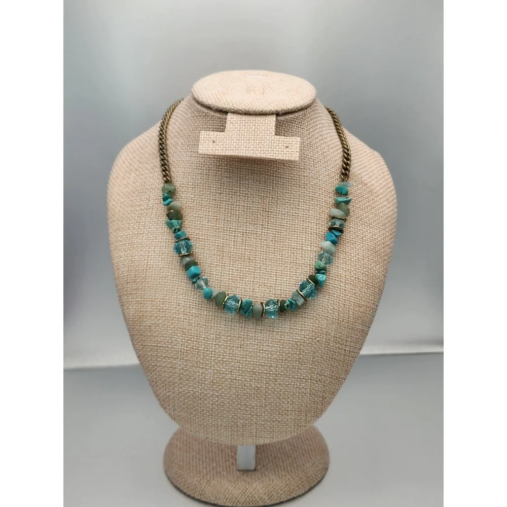 Vtg KENNETH COLE REACTION Turquoise Crystal Stone  Beaded Necklace FREE $HIPPING
